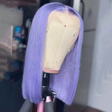 Yeknu  Lace Front Wig Purple Straight Wigs for Women Girls Heat Resistant Synthetic Hair Wig Short Bob Wig Daily Use Cosplay Wig