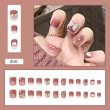 Yeknu  24Pcs Nude Pink False Nail Short Round Style Girl Nail Art Patch Stick on Finger Fake Nail Nude Color Warm Summer false nail