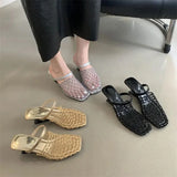 Yeknu  Summer Designer Narrow Band Wedges Heel Women Slippers Casual Outdoor Dress Round Toe Ballet Mules Shoes