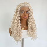 Yeknu   Platinum Blonde Curly Wig 13x4 Long Deep Curly Synthetic Lace Front Wigs for Women Glueless Heat Resistant Fiber Daily Cosplay