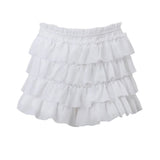 Yeknu  Women's Sexy Mini Skirt Two-piece Set Strappy Cardigan Top Ruffle Layered Mini Skirt White