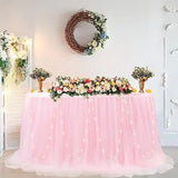 Yeknu  Sheer Table Skirt Tablecloth 3-Ply with LED Lights Premium Gold Edge Wedding Party Cake Table Decoration