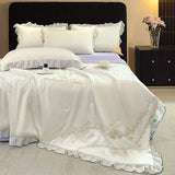 Yeknu  Embroidery Washed Silk Lace Summer Quilt 4-piece Dormitory Xia Liang Quilt Sheet Pillowcase 3-piece Set - Huayun Lace