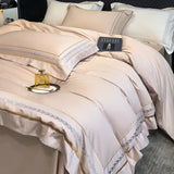 Yeknu  100% Egyptian Cotton Luxury Embroidery Hotel Style Bedding Set Queen King Size Duvet Cover Set Bed Sheet/Fitted Sheet Pillowcase