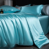 Yeknu  Luxury Mulberry Silk Duvet Cover Set High End Satin Solid Color Quilt Cover and Pillowcases Soft Silky King Size Comforter Cover