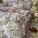 Yeknu 3/4Pcs Korean Princess Style Floral Ruffles Bedding Set Skin-friendly Soft Duvet Cover Set Bed Sheet Or Bed Skirt Pillowcases