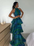 Yeknu Printed Halter Top & Ruffles Half Skirt Set Fashion Crop Pullover And Long Skirts Suit 2024 Spring Summer Holiday Dress Bohe