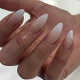 Yeknu  24Pcs Glossy Press on Nails Set Short Oval Gradient French Nail Tips Reusable Full Cover Fake Nails with Glue for Women&Girls