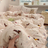 Yeknu 100% Cotton Bedding Set Cartoon Cute Animals Duvet Cover Set Bed Linen Flat Sheets Set 2 Pillowcases Single Double Queen Size