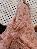 Yeknu  Spring Flower Floral Print Long Dress Women Pink Fashion Sweet Long Sleeve Ladies Dresses Loose Woman Dress