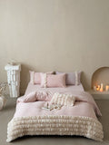 Yeknu  Romantic Floral Jacquard Cotton Flannel Bedding Set, 4-Piece Cozy Queen Size Duvet Cover for Winter, Soft Brushed Cotton Bed Set
