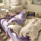 Yeknu  Autumn and winter thickened milk fleece bed 4-piece set double yarn quilt cover bed sheet three-piece set for students