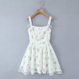 Yeknu  New Summer Sleeveless Suspender Women's Dress Lace-up Tie-up Waist Princess Puffy Dresses Short Party Ladies Dress