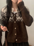 Yeknu  Knitted Autumn Cardigan Women Floral Print Fashion Casual Ladies Cropped Cardigans Korean Style Loose Woman Sweater Coats