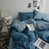 Yeknu  High Quality  Solid Color Double Washed Cotton Bedding 4 Pieces Set Student Dormitory Bed Linen Duvet Set Bed Suit