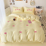 Yeknu Girls Pink Bedding Set with Bow Korean Breathable Duvet Cover No Filler Flat Sheet Pillowcases Mix Color Comforter Cover Set