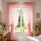 Yeknu  1PC Pastoral Pink Lace Floral Embroidery Sheer Curtain for Living Room, Balcony, Kitchen, Study, Cafe Window Mesh Drape Blinds