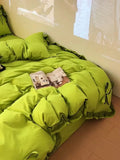 Ins Princess Style Ruffle Trim Duvet Cover Set - Washed Cotton Korean-Style Minimalist Sheet 4-Piece/3-Piece Bedding for Girls