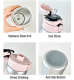 Yeknu  550ml Fashon Stainless Steel 316 Vacuum Flask With Straw Portable Outdoor Sport Cute Girl Student Thermos Mug Travel Tumbler
