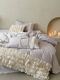 Yeknu  Romantic Floral Jacquard Cotton Flannel Bedding Set, 4-Piece Cozy Queen Size Duvet Cover for Winter, Soft Brushed Cotton Bed Set