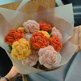 Yeknu 1PC Knited Flower Rose Tulips Daisy Fake Flowers Bouquet Wedding Party Decoration Hand Knitted Creative Flower Bouquet Gift