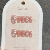 Yeknu  10pcs Mini Flower Fake Nails Short Square Press on Nails Glitter Cat Eye False Nails Full Cover Sweet Cute Manicure Nail Art Tip