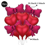 Yeknu  Red Heart Balloon Burgundy Bow Foil Balloon 18-inch Metallic Red Heart Balloon For Birthday Engagements Wedding Valentine's Day