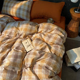 Yeknu High Quality Beauty Bedding Set Plaid Duvet Cover Bed Sheet Set With Pillowcases Adult Dormitory Queen Size Winter Home Decor