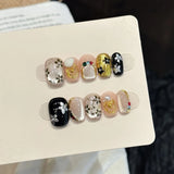 Yeknu  10pcs Handmade Metallic Pearl Press-On Nails BaroqueInspired Flower Nail Tips for Women&Girl Removable Wearable False Nail