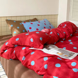 Yeknu  Polka Dot Bedding Set Blue Red Dots With Pillowcases Fitted Sheet For Teen Girls Women Cozy Bedroom Decor Full Queen Size