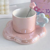 Yeknu  Creative Pearl Glazed Pink, blue, green, orange Ceramic Coffee Cups Plates Spoons, Household Items, Afternoon Tea Coffee Cup Set