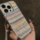 Yeknu Korea Popular Rainbow Phone Case For IPHONE 16 PRO 11 12 13 14 15 Promax XS XR 7 8 Plus SE Minimalism Feather Pattern Cover Y2k