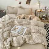 Yeknu Japanese Style Check Queen Duvet Cover Set 1/3 Pcs Soft Washed Quilt Cover and Pillowcase or Only Quilt Covers Blanket Cover Set