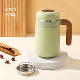 Yeknu  480ml Double Stainless Steel 316 Thermal Cup With Filter High Quality Office Home Coffee Tea Thermos Mug With Wooden Handle