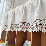 Yeknu  Exquisite White Linen Window Valance with Intricate Floral Embroidery and Delicate Crochet Lace Trim for Windows Door Home Decor