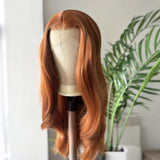 Yeknu  Long Wavy Layered Auburn Synthetic Hair Copper Red 13X4 Lace Front Wigs for Women Ginger Orange Body Wave Daily Party Cosplay