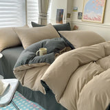 Yeknu  Cotton Bed Linen Solid Bedding Set with Sheet Duvet Cover Pillowcases Single Couple Bedsheet King Queen Double Twin Size