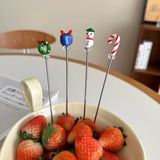 Yeknu  New Year Christmas Stainless Steel Fruit Fork Snowman Christmas Tree Cartoon Home Small Sign Christmas Atmosphere Decoration Des