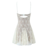 Yeknu  Bow V-neck Suspender Dress European And American Style Summer Sleeveless Mini Dresses Women Spliced lace Dress
