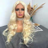 Yeknu  Long Blonde Curly Wavy Synthetic Hair Middle Part Natural Hairline Body Wave Heat Resistant Fiber Wigs for Women Daily Party