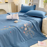 Yeknu  new super soft washed cotton three-dimensional flower embroidered summer quilt four-piece set A solid color summer quilt