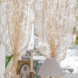 Yeknu  Cream Sheer Voile Curtains Lace Embroidery for Bay Window Small Window Partition Half Drapes Door Room Divider