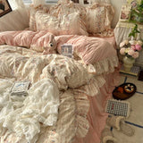 Yeknu  Korean Princess Style Floral Ruffles Bedding Set Skin-friendly Soft Duvet Cover Set Bed Sheet Or Bed Skirt Pillowcases