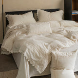 Yeknu 4/5Pcs French Vintage Bedding Sets 85% Cotton and 15% Linen Stitch Embroidery Double Bed Sheet Coverlet Quilt Cover Pillowcases
