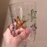 Yeknu  3D Colorful Stars Glass Cup High Borosilicate Glass Transparent Drink Water Cup  Milk Coffee  Juice  Glass