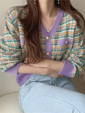 Yeknu  Autumn Winter Knitted Cardigan Women Fashion Tweed Sweater Ladies Tops Korean Style V Neck Knit Cardigans Woman Coat