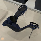 Yeknu  Summer Fashion Narrow Band Open Toe Anke Buckle Strap Sandals Thin Heel Women Party Shoes