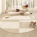 Yeknu  Beige Round Large Size Carpet Cream Style Bedroom Carpets Minimalist Lines Home Dedicated Rug Stripe Design Luxury Rugs Alfombra