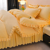 Yeknu  Winter Warm Coral Fleece Down Duvet Cover Lotus Leaf Edge Couple Quilt Cover Luxury Double Bed Bedding King Size 220x240