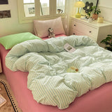Yeknu Striped Bedding Set Ins Korean Duvet Cover Set Flat Sheets Set With 2 Pillowcases Single Twin Full Queen Size Bed Linen Set